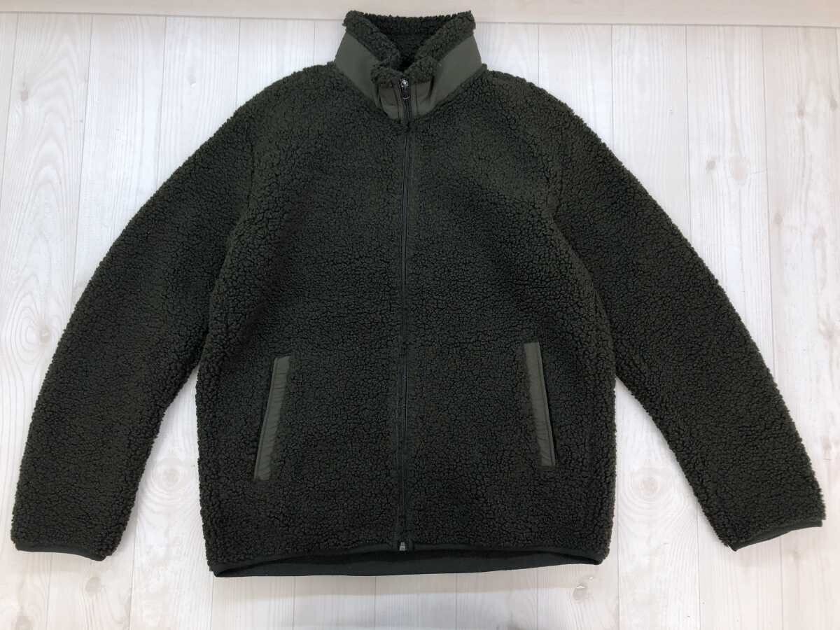 ユニクロ UNIQLO アメカジ アウトドア 異素材切替 シープ調 パイピング ハイネック フルジップ ボアフリース ジャケット メンズ L カーキ拍卖