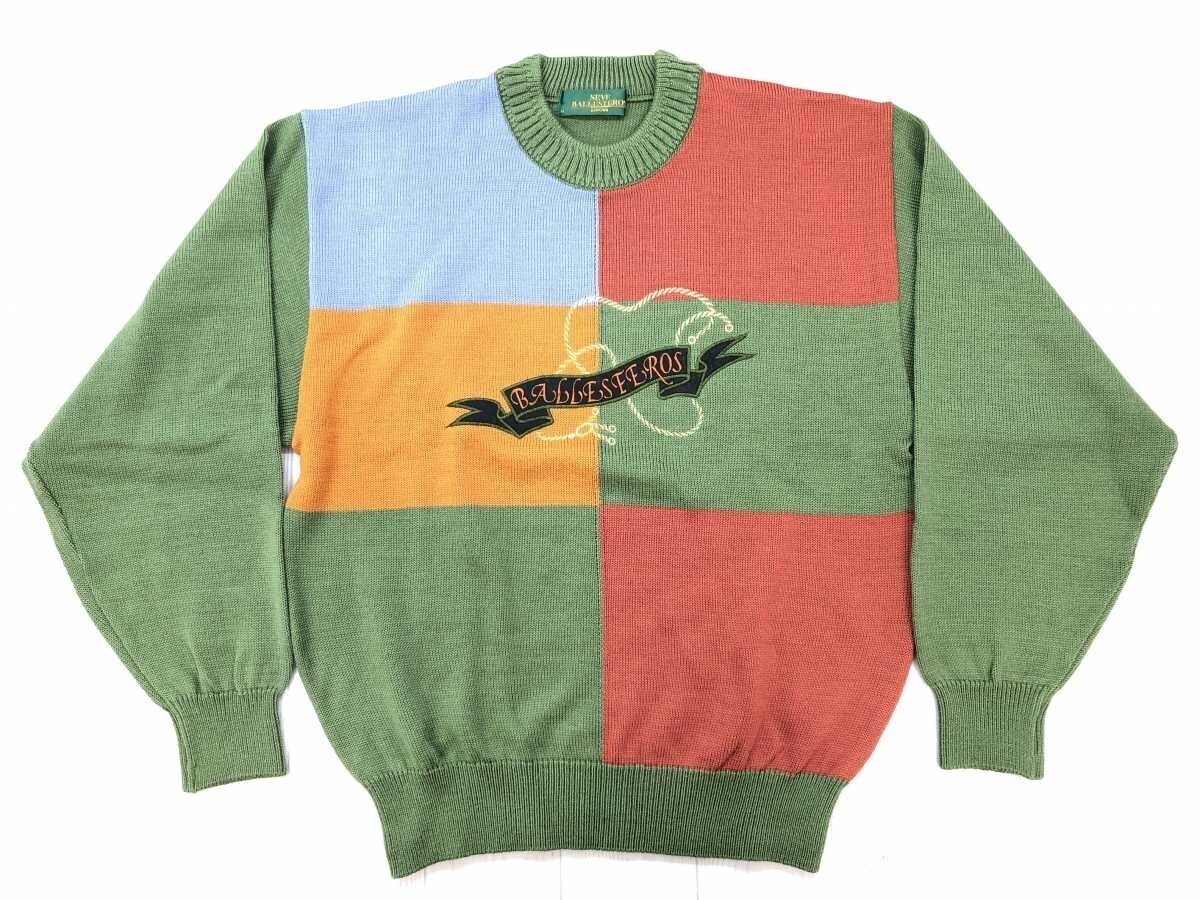 セベバレステロス SEVE BALLESTEROS レトロ オールド トラッド スポーツ ゴルフ 配色切替 ロゴ刺繍 ニットセーター メンズ ウール混合 M拍卖