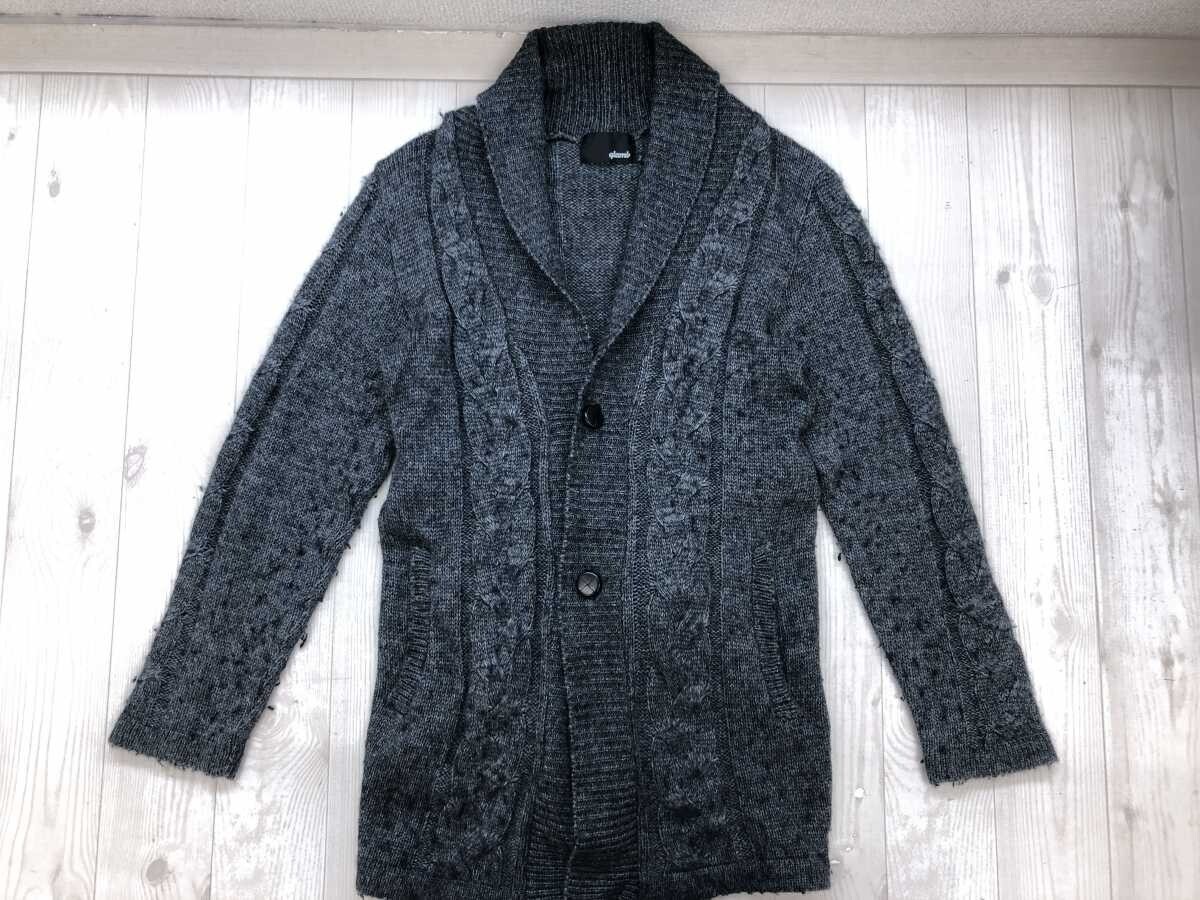 グラム glamb サーフ ネオお兄系 メランジ ショールカラー メランジ ケーブル編み ロングニットカーディガン メンズ ウール混合 2 グレー拍卖