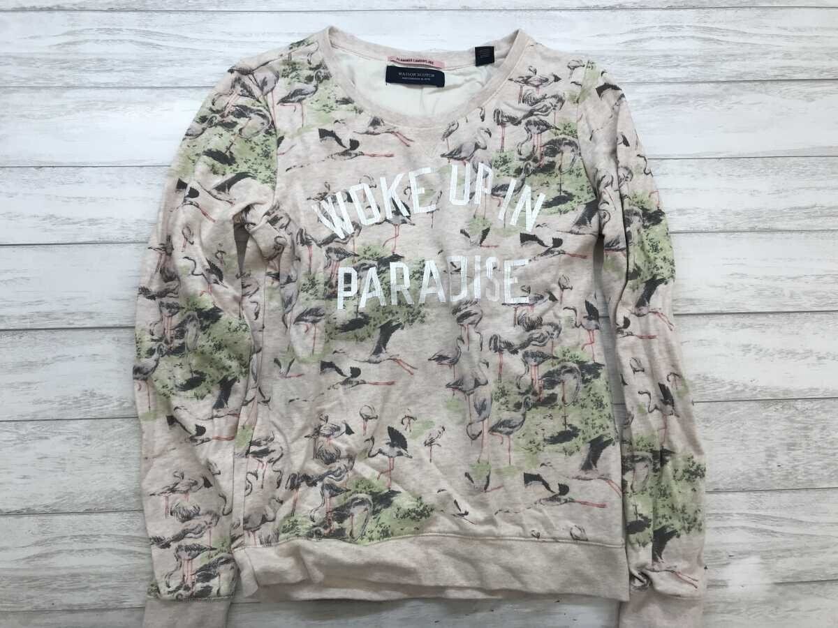 メゾンスコッチ MAISON SCOTCH フラミンゴカモフラージュ 迷彩 Vガゼット スウェットトレーナー レディース コットン100% M ペールピンク拍卖