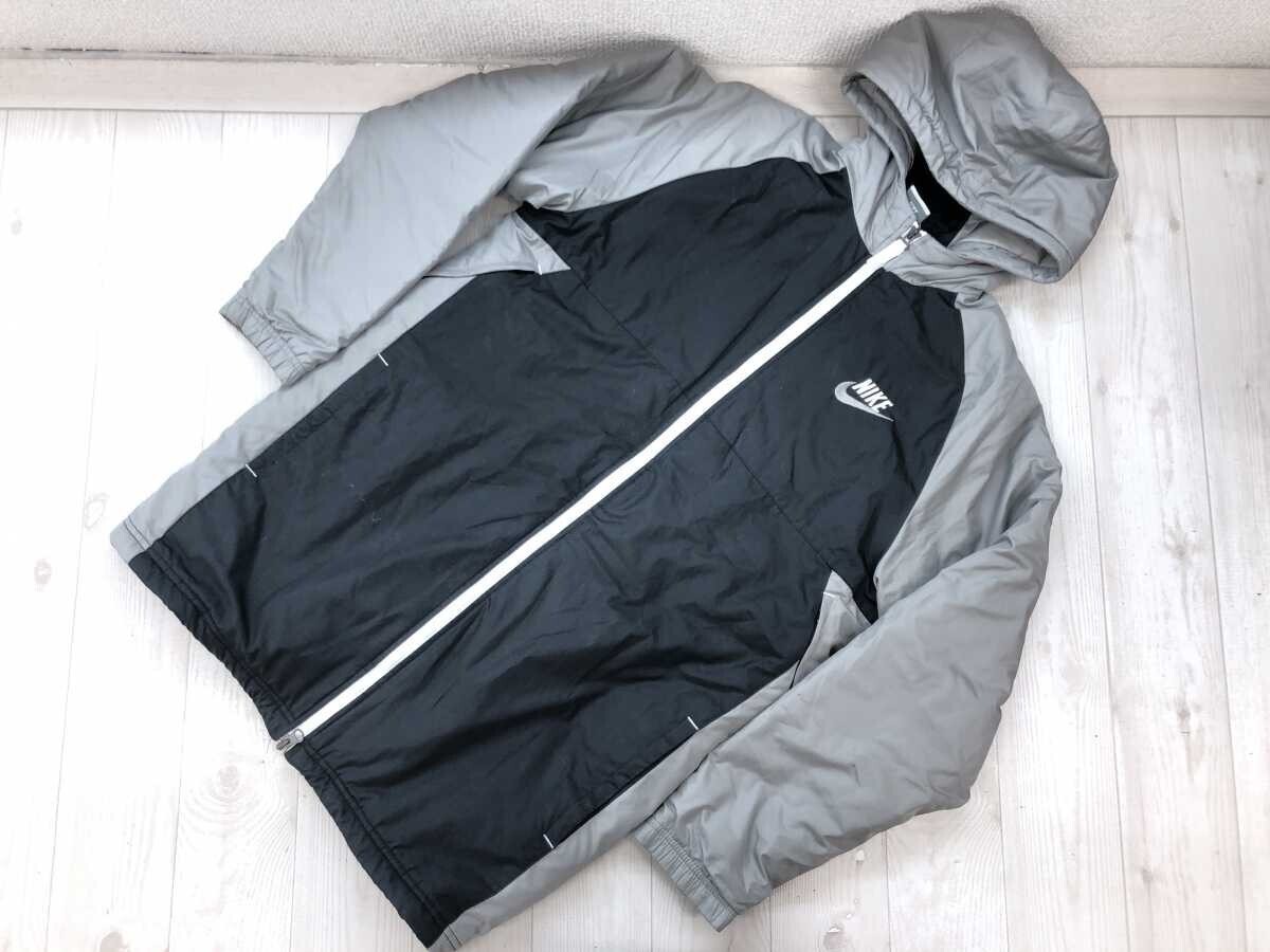 ナイキ NIKE レトロ キッズ 子供服 スポーツ トレーニング 配色切替 中綿 ベンチコート パーカー ポリエステル100% L グレー拍卖