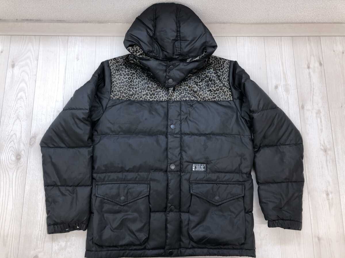 ハーレー Hurley ストリート スケート サーフ アニマル レオパード 豹柄 切替 ダウン ジャケット メンズ ダウン70% フェザー30% L 黒拍卖