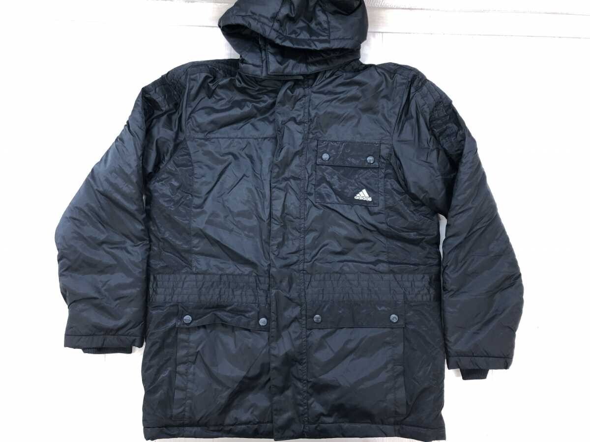アディダス adidas スポーツ アウトドア 防寒 裏地キルティング パーカー ジャケット コート メンズ ナイロン100% フード着脱可能 M 黒拍卖