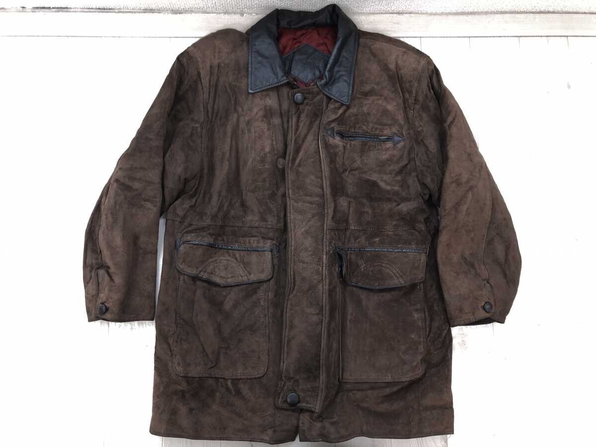 レムス REMUS レトロ オールド クラシック ジップ ボタン 裏地キルティング ピックスエード 本革 豚革 コート レディース 9号 茶色拍卖