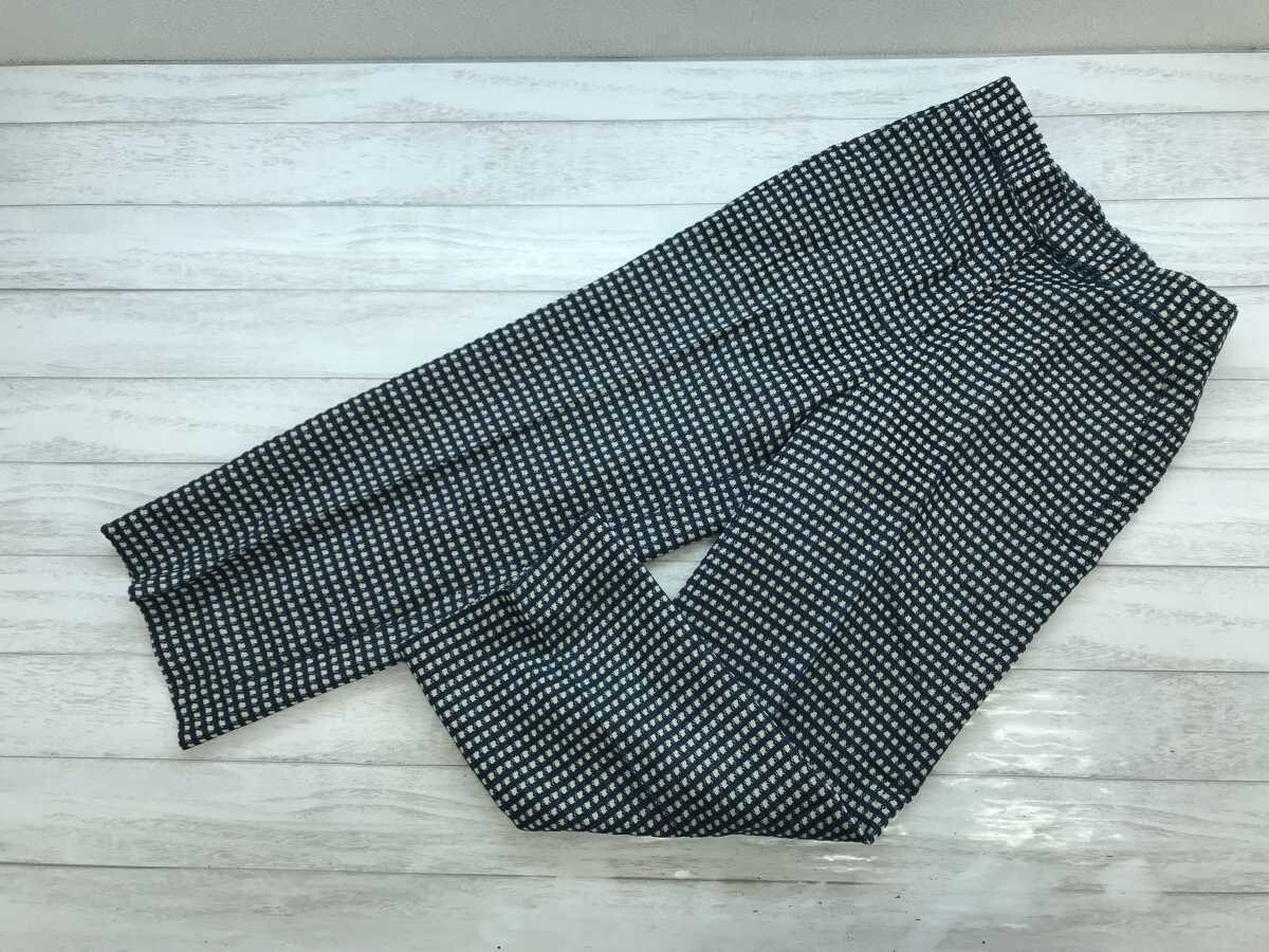 トゥモローランド TOMORROWLAND トラッド フロッキー チェック スラックス パンツ ボトムス レディース 裏地付き 34 青系拍卖
