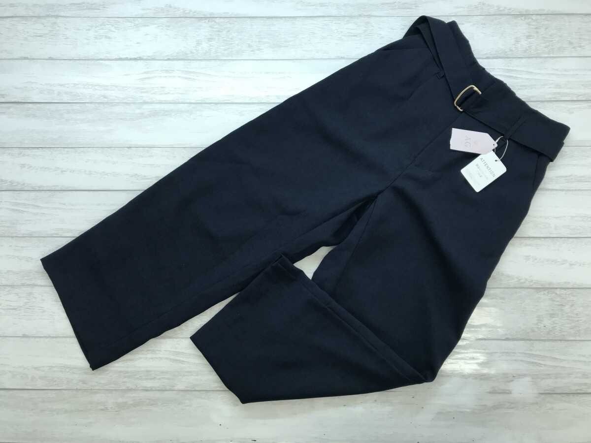 新品 エージー アクアガール AG by aquagirl コンサバ きれいめ テーパードパンツ ボトムス レディース ベルト付き M 紺拍卖