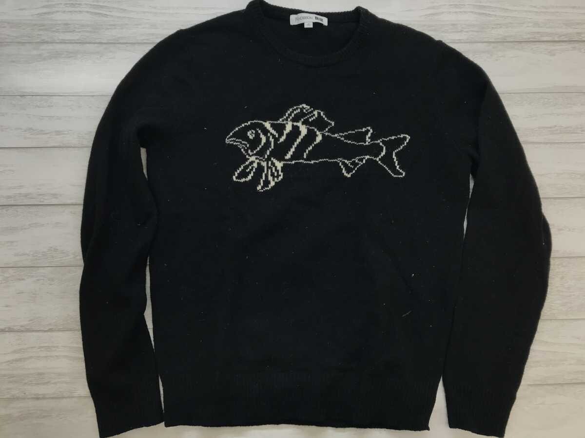 ユニクロ JWアンダーソン UNIQLO JW ANDERSON コラボ レトロ カントリー トラッド 魚 ジャガード ニットセーター メンズ ウール100% M 黒拍卖