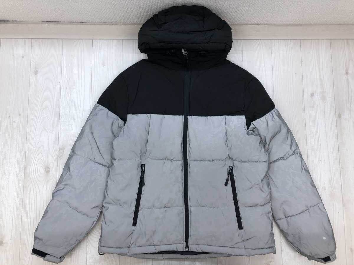 Elspia エルスピア アーバン ストリート スポーツ テック モード カモフラ迷彩リフレクター 中綿 パーカー ジャケット メンズ L グレー黒拍卖