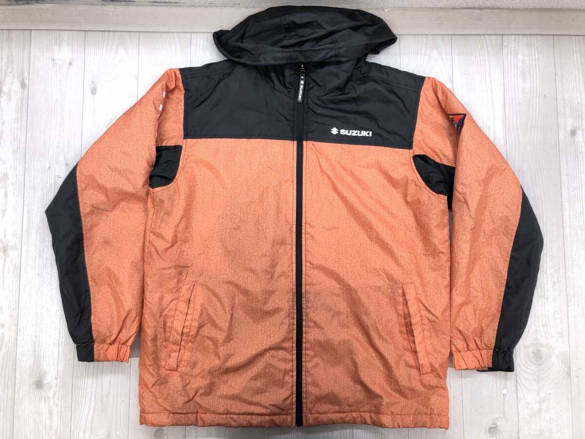 スズキ SUZUKI ハスラー SUV 自動車 販促品 配色切替 ジップアップ ジャケット パーカー メンズ 中綿ポリエステル L オレンジ黒拍卖