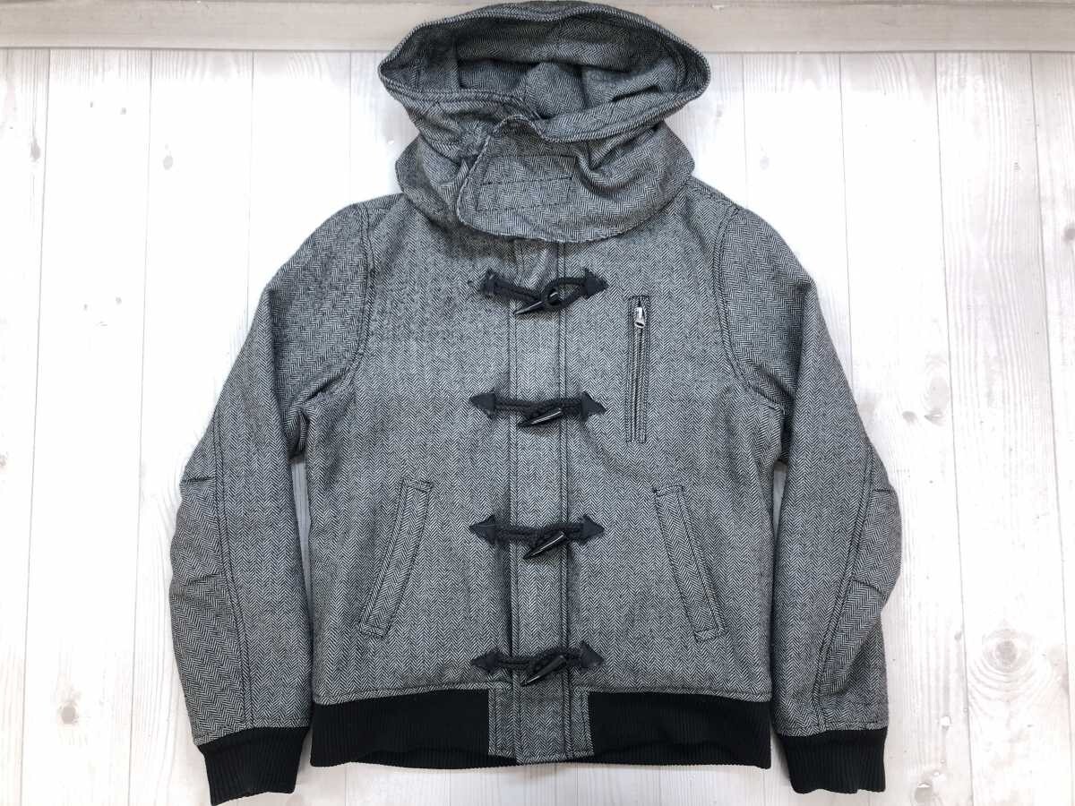 レイジブルー RAGEBLUE 00s アメカジ ヘリンボーン トグルボタン ショート ダッフル 中綿ジャケット パーカー メンズ ウール混合 M グレー拍卖