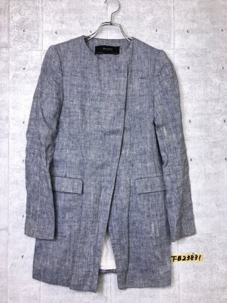 ZARA BASIC ザラ レディース スナップボタン ノーカラージャケット コート S 青白拍卖
