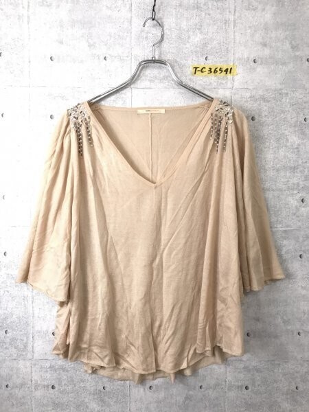 snidel スナイデル レディース ビジュー付き アクリル・ウール ドルマンニットソー F ペールオレンジ拍卖