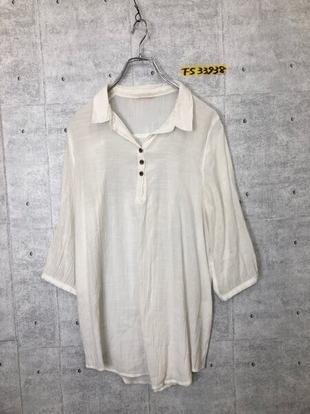 レディース ハーフボタン レーヨン混 薄手 プルオーバー シャツ ブラウス 七分袖 2WAY M 白拍卖