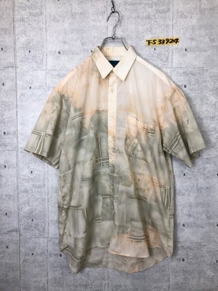 DOUX DOUCE デュークス デューチェ メンズ 日本製 総柄 半袖シャツ M 薄いオレンジ・薄いグレー拍卖