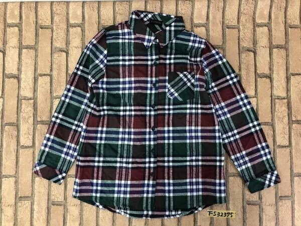 レディース チェック フランネル ポケット付き ポリエステル綿 M-L 緑ボルドー拍卖