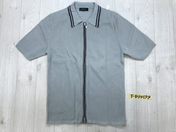 MEN 'S MELROSE メンズメルローズ 綿 ニット 半袖 ダブルジップ カーディガン グレー拍卖