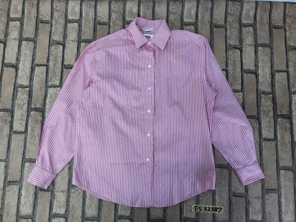 TALBOTS タルボット レディース 綿 ストライプ カラー長袖シャツ 4 ピンク白拍卖