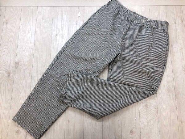 バックナンバー BACK NUMBER レトロ アメカジ ワーク ヒッコリー テーパード イージー シェフ パンツ ボトムス メンズ 綿混合 L 紺白拍卖