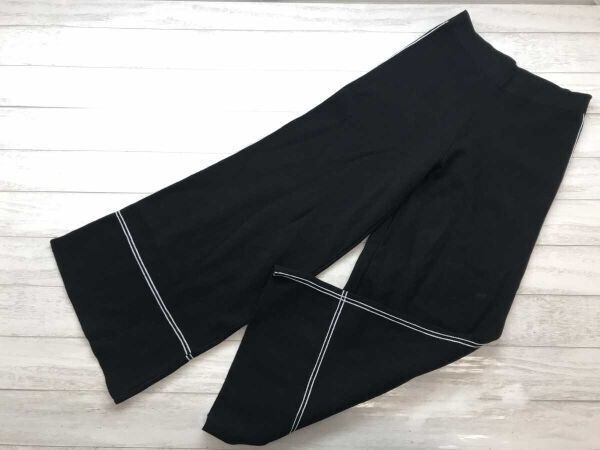 ザラ ZARA レトロ モード 古着 差し色ライン入り イージー フレア ニット ワイド パンツ ボトムス レディース S 黒拍卖
