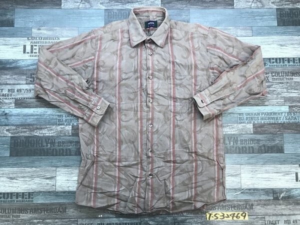 MATTINO&SERA メンズ 日本製 ストライプ&柄入り 長袖シャツ M グレー拍卖