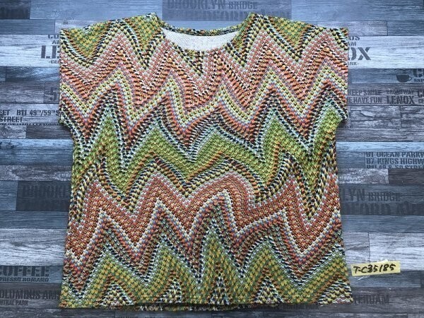 レディース 総柄 ドルマン ニットカットソー オレンジ黄緑拍卖