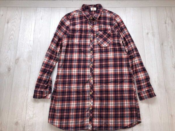 クリフメイヤー KRIFF MAYER レトロ アメカジ チェック 胸ポケット 長袖 コットンネルシャツ ワンピース レディース 綿100% M 赤拍卖