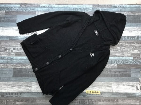 BACKS レディース 英字刺繍 アクリルニット フード付き カーディガン F 黒拍卖