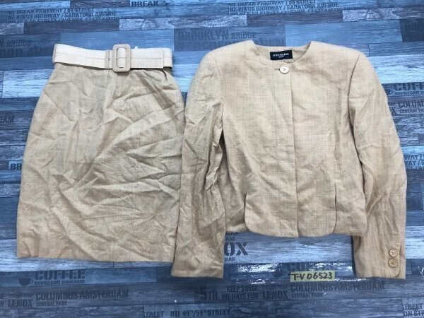 ALPHA CUBIC アルファキュービック GUIDO PASQUALI レディース ベルト付 スカートスーツ 上下セットアップ 日本製 毛 42 オレンジベージュ拍卖