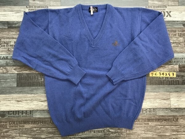 POLO MATE メンズ ロゴ刺繍 Vネック ニットセーター L 青拍卖