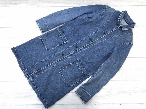 無印良品 MUJI 良品計画 アメカジ ワーク ボタン留め USEDウォッシュ加工 デニム ロングジャケット コート レディース コットン混合 M 紺拍卖