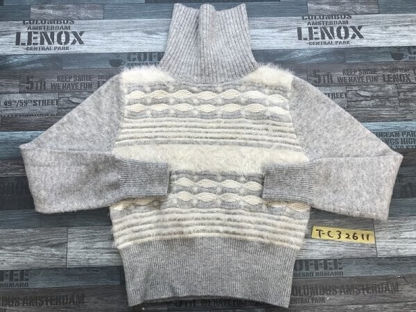 dazzlin ダズリン レディース シャギー切替 タートル ニットセーター F グレーオフホワイト拍卖