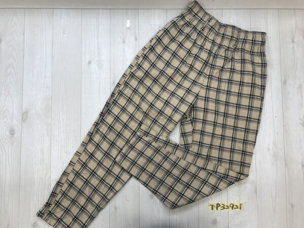 WEGO ウィゴー レディース 綿 チェック イージーテーパードパンツ M ベージュ拍卖