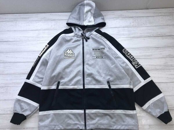 カッパ Kappa レトロ スポーツ ストリート ライン装飾 ビッグロゴ ジャージ パーカー ジャケット メンズ 日本製 O(O~XO) グレー 黒拍卖