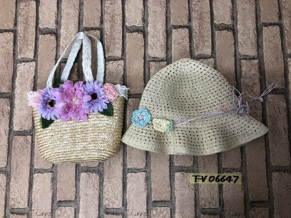 mother ways キッズ 花 麦わら帽子・カゴバック 2点セット まとめ売り 54㎝/FREE拍卖