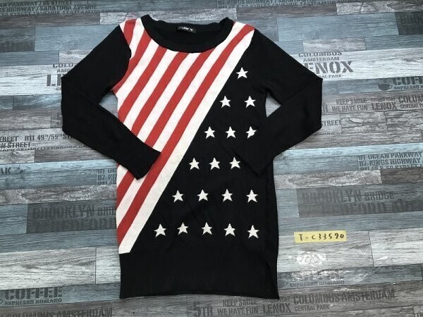 JADE’S レディース 星条旗風 ストライプ&星柄 ニットセーター M 黒赤白拍卖