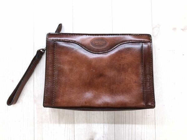 カルテーラ CARTELLA WILD TOP レトロ オールド クラシック 本皮 本革 レザー セカンドバッグ クラッチバッグ ハンドバッグ メンズ 茶色拍卖