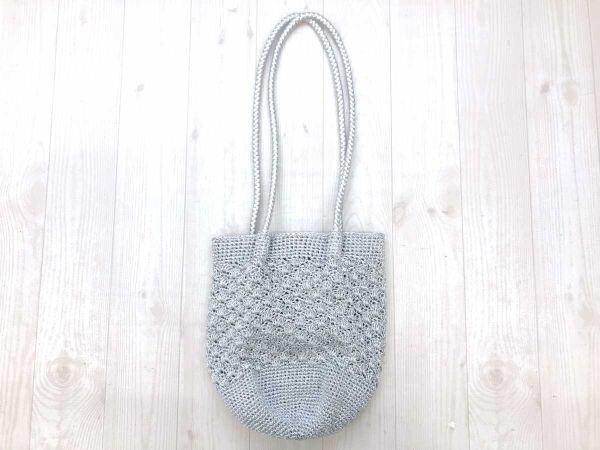 ドレスキップ DRESKIP シック フェミニン かぎ針編み クロシェニット 円柱 長め持ち手 トートバッグ カバン レディース シルバー拍卖