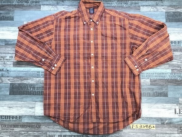 CPS メンズ チェック ボタンダウン シャツ コットン L 茶オレンジ拍卖