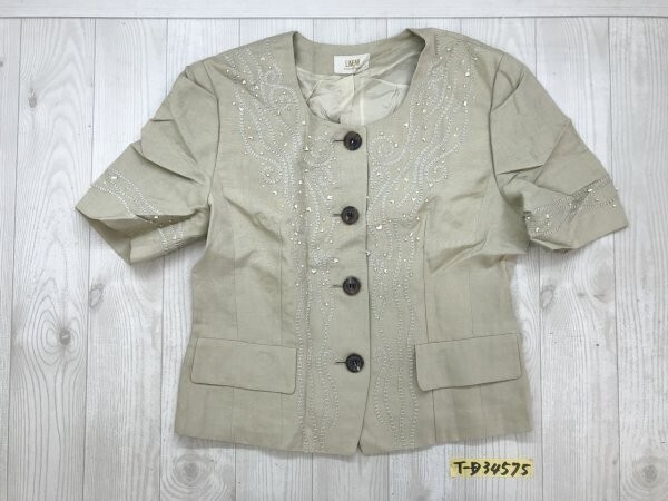 LINEAR レディース 半袖 フォーマル 刺繍 ビジュー付き 肩パッドなし ジャケット 1 ベージュ拍卖