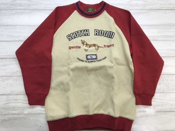スコッチルーム Scotch Room ブリティッシュ カントリー 犬 ダックス 刺繍 ラグラン スウェットトレーナー レディース 綿混合 M ベージュ赤拍卖
