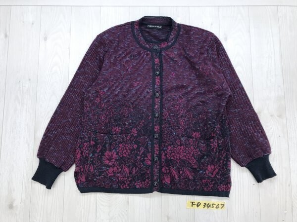 PURSUIT DE IDE AL レディース 肩パッド ニット カーディガン 総柄 M-L 赤ピンク・黒紺・青緑拍卖