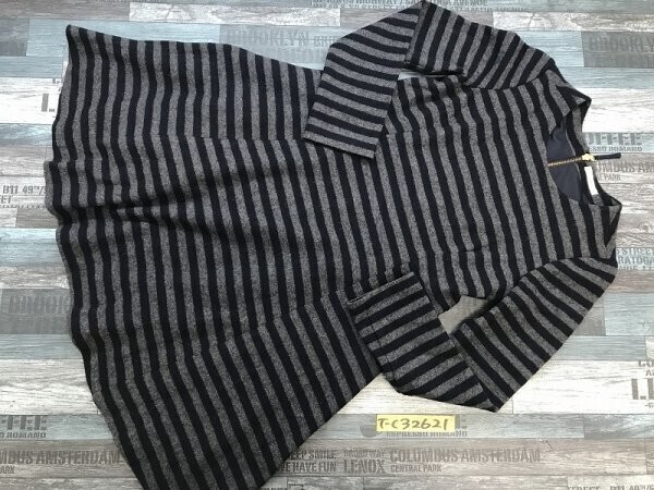 La Totalite ラ トータリテ レディース 日本製 裏地 ボーダー ニットワンピース 黒グレー拍卖