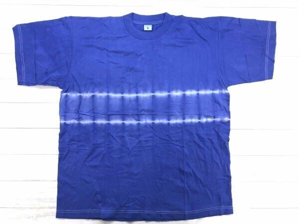 オールド レトロ アメカジ サーフ サイケデリック ストリート タイダイ 絞り染め ライン装飾 半袖Tシャツ メンズ XL ビッグサイズ 青拍卖