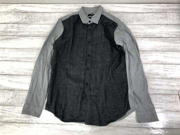 ハレ HARE セレショ系 アーバンストリート 素材切替 胸ポケット 長袖シャツ 日本製 メンズ ポリエステル100% コットン100% L グレー系拍卖