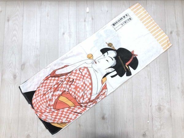 喜多川歌麿 浮世絵 ポッピンを吹く女 婦女人相十品 美人画揃物 アート 手拭い クッションカバー コットン100% 87×35cm拍卖