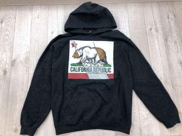 Boxery インポート California カリフォルニア スーベニア 熊プリント スウェット プルオーバー パーカー メンズ 裏起毛 S 黒拍卖