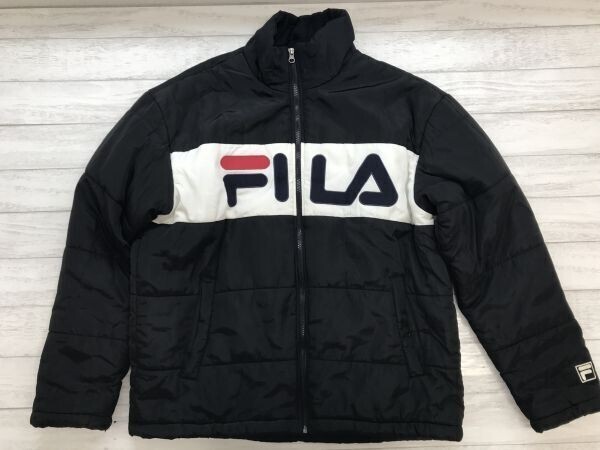 フィラ FILA ジップアップ オールド ストリート スポーツ 切替 ツートン 白ライン ビッグロゴ 中綿 トラック ジャケット メンズ L 黒 白拍卖
