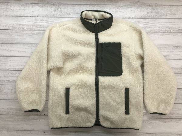 GU ジーユー アメカジ アウトドア ストリート 古着 ジップアップ 切替 コンビカラー ボアフリース ジャケット レディース S アイボリー拍卖