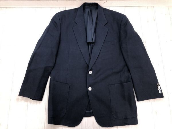 ISETAN 伊勢丹 オールド ドメスティック レトロ トラッド古着 麻100% 背抜き テーラードジャケット メンズ オーダーメイド品 A104 紺拍卖
