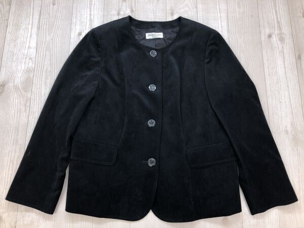 DELICE TOKYO STYLE 東京スタイル 国産レトロ オールド ミセス 古着 ノーカラー 起毛 ジャケット レディース 日本製 13号 黒拍卖